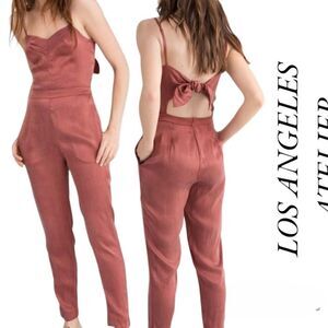 NWOT! $198 Chenara DODGE LARA Tie-up Strap Jumpsuit 100% Silk Rust color Sz 8